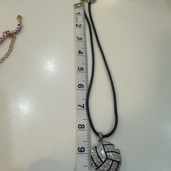 VOLLEYBALL - Black and Silver Tone Rhinestone Volleyball Pendant Necklace 16”L - Picture 4 of 4